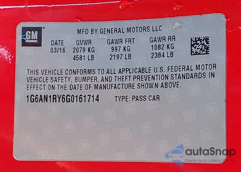 2016 Cadillac Ats-V from USA, damaged, VIN 1G6AN1RY6G0161714